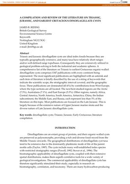 A Compilation and Review of the Literature on Triassic, Jurassic, and Earliest Cretaceous Dinoflagellate Cysts