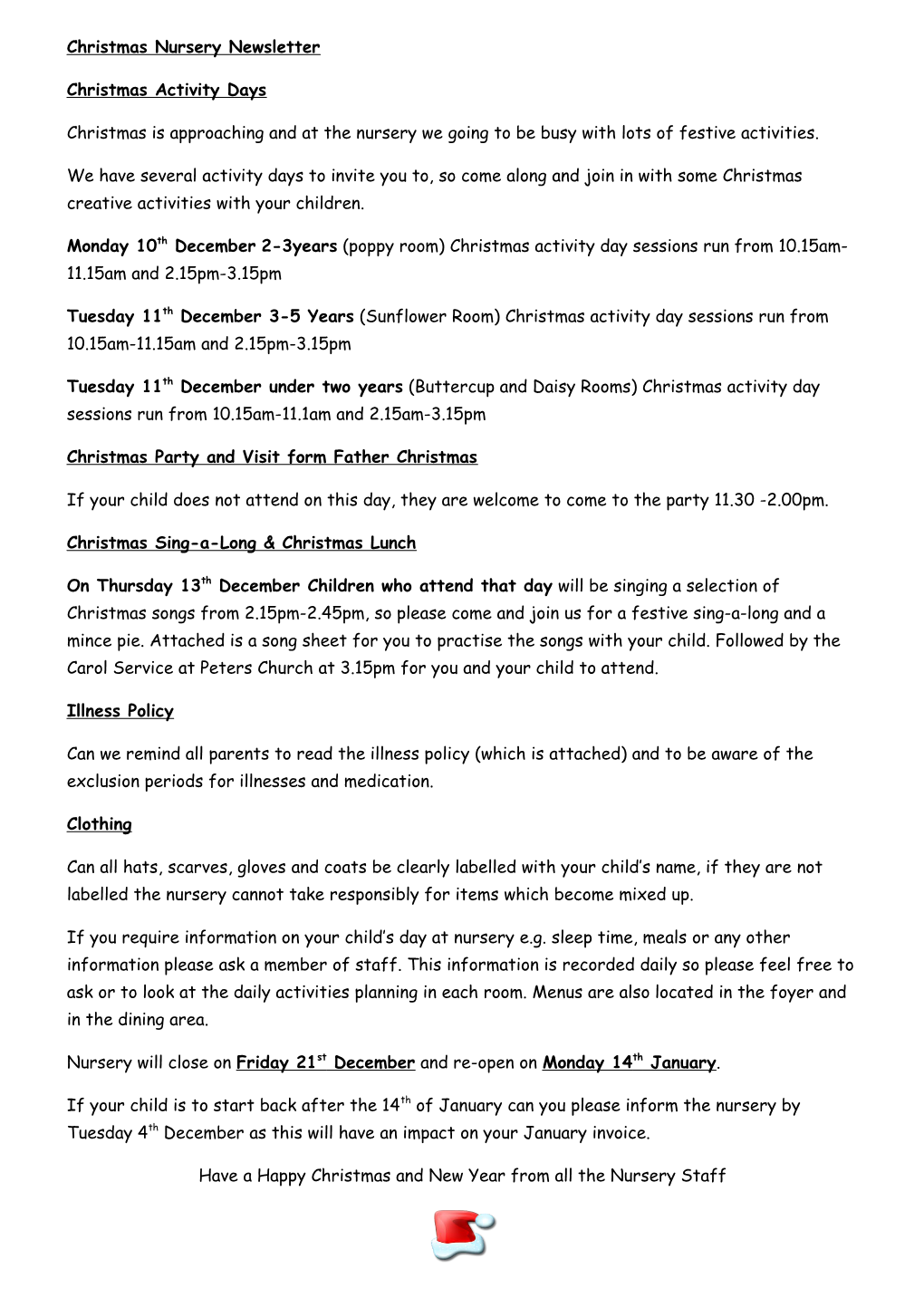 Christmas Nursery Newsletter