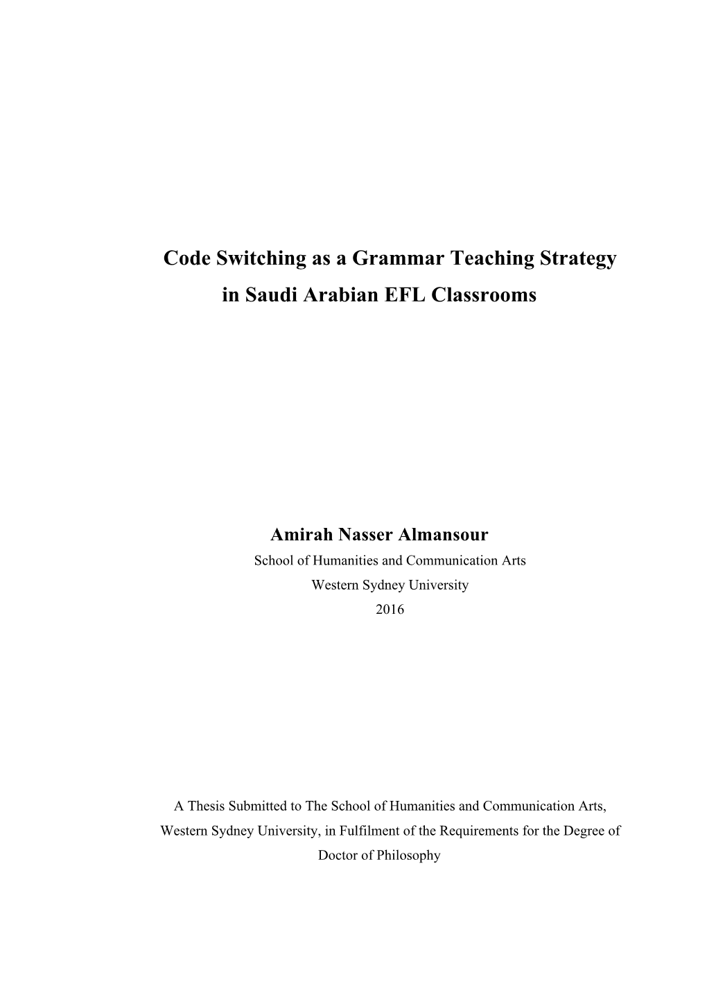 Code Switching As a Grammar Teaching Strategy in Saudi Arabian