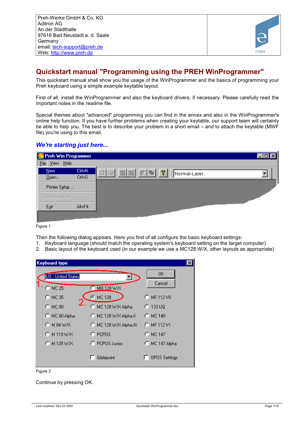 Programming Using the PREH Winprogrammer