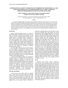 Comparative Salinity Tolerance of Fimbristylis Dichotoma