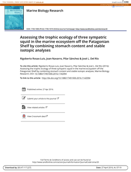 Assessing the Trophic Ecology of Three Sympatric Squid in the Marine Ecosystem Off the Patagonian Shelf by Combining Stomach Content and Stable Isotopic Analyses