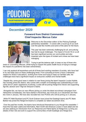 December 2020 Foreword from District Commander Chief Inspector Marcus Cator