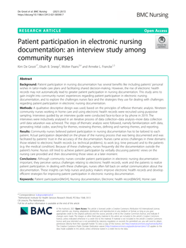 Patient Participation in Electronic Nursing Documentation: an Interview Study Among Community Nurses Kim De Groot1*, Elisah B