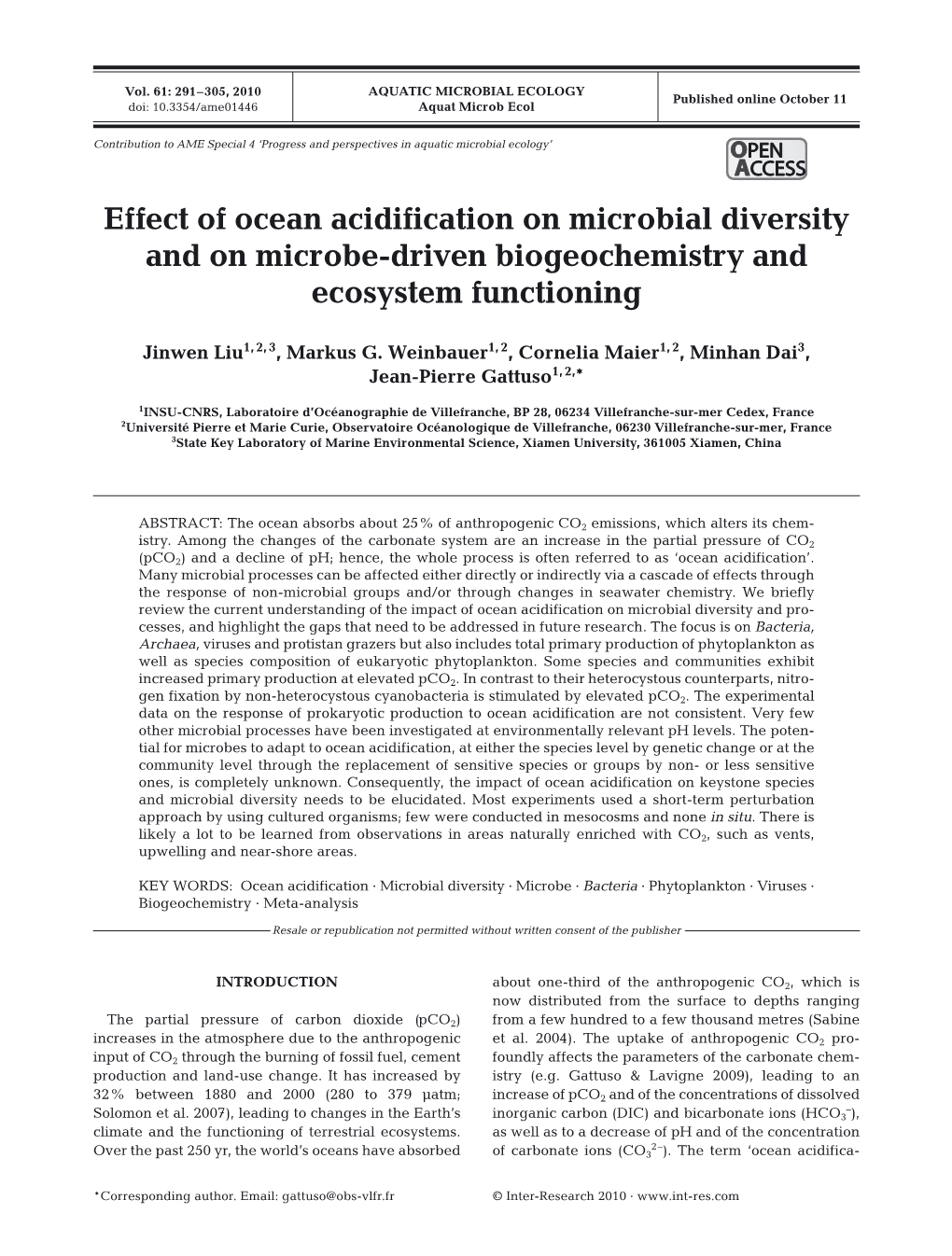 Aquatic Microbial Ecology 61:291