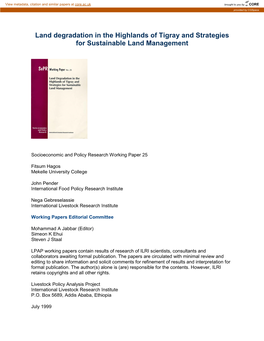 Land Degradation in Tigray Causes of and Responses to Land Degradation
