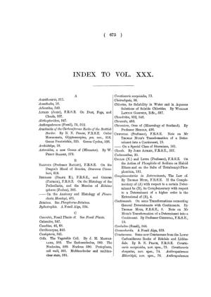 Index to Vol. Xxx