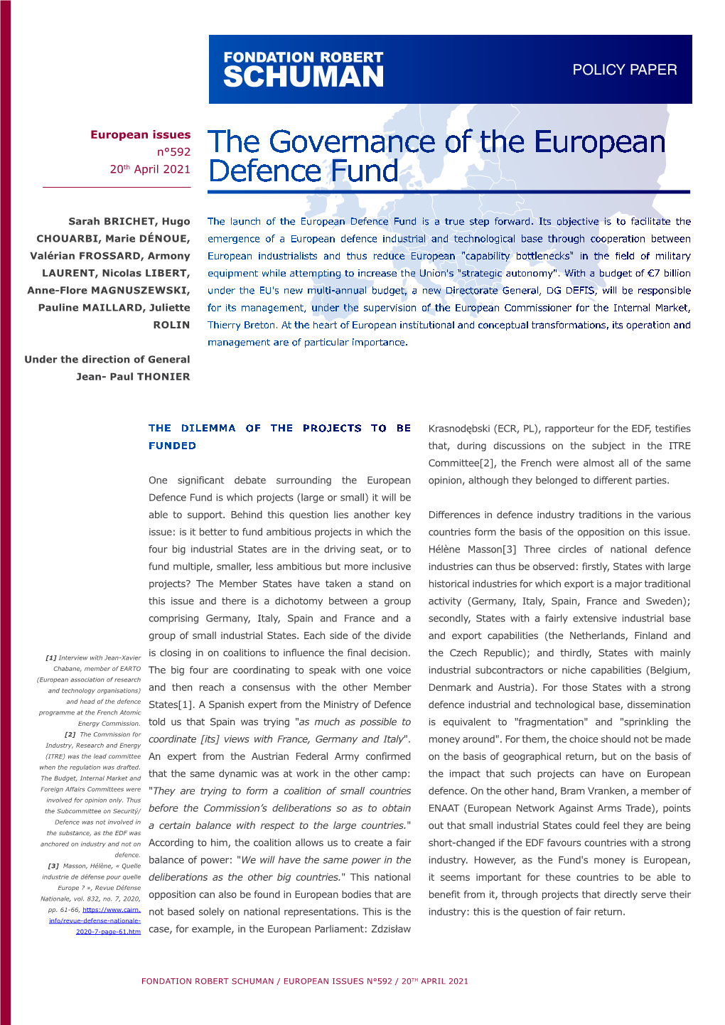 The Governance of the European Defence Fund