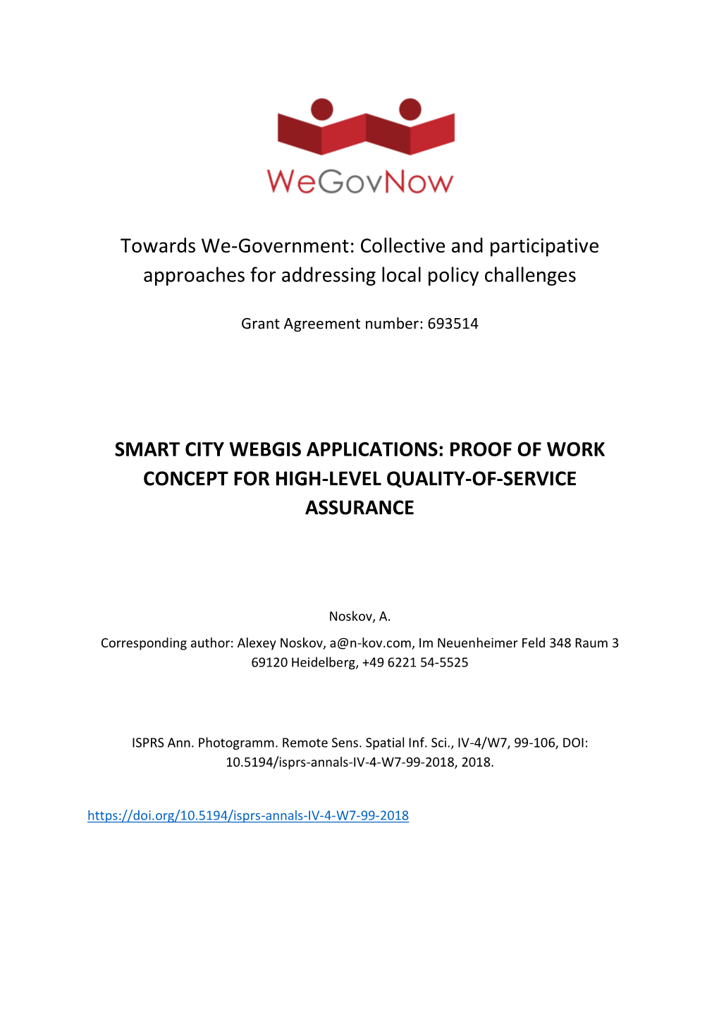 Smart City Webgis Applications: Proof of Work Concept for High-Level Quality-Of-Service Assurance