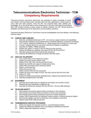 Telecommunications Electronics Technician Competency Listing