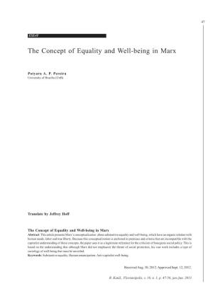 The Concept of Equality and Well-Being in Marx