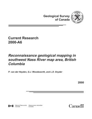 Reconnaissance Geological Mapping in Southwest Nass River Map Area, British Columbia