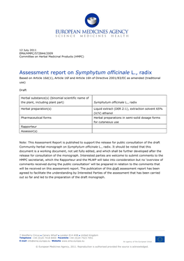 Draft Assessment Report on Symphytum Officinale L., Radix