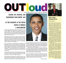 June 19, 2009 | Volume VII, Issue 11 | LGBT Life in Maryland LESBIAN, GAY, BISEXUAL, AND