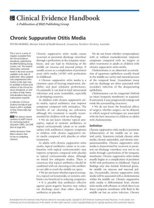 Chronic Suppurative Otitis Media PETER MORRIS, Menzies School of Health Research, Casuarina, Northern Territory, Australia