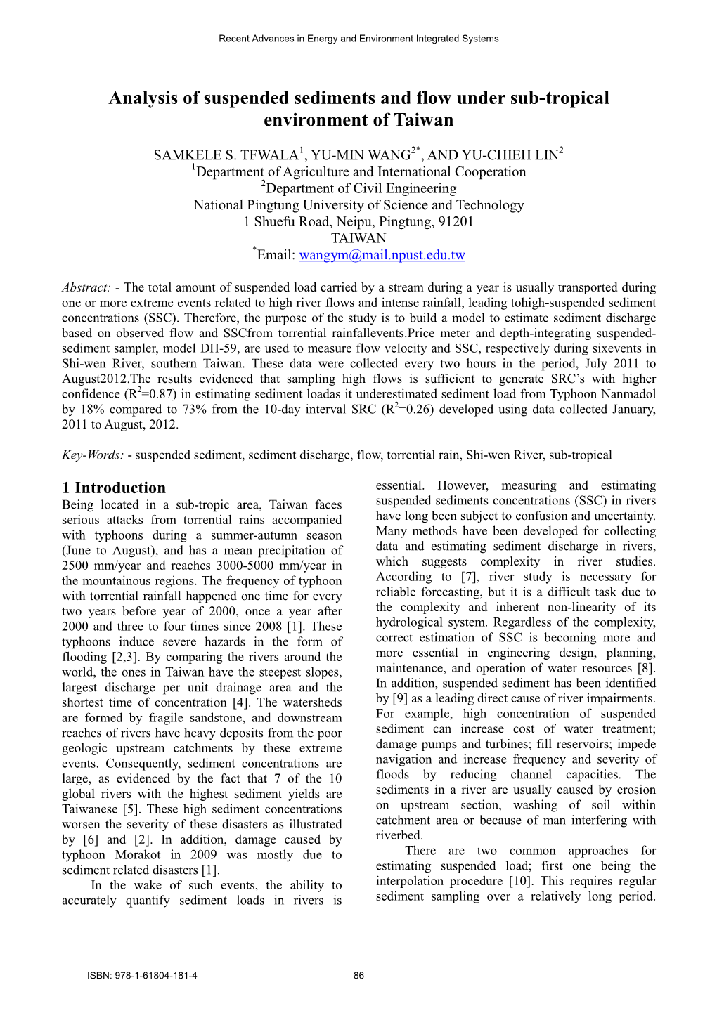 Analysis of Suspended Sediments and Flow Under Sub-Tropical Environment of Taiwan