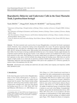 Reproductive Behavior and Underwater Calls in the Emei Mustache Toad, Leptobrachium Boringii