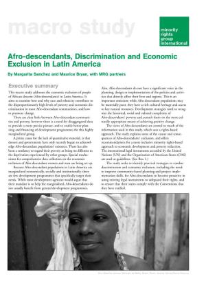 Afro-Descendants, Discrimination and Economic Exclusion in Latin America by Margarita Sanchez and Maurice Bryan, with MRG Partners