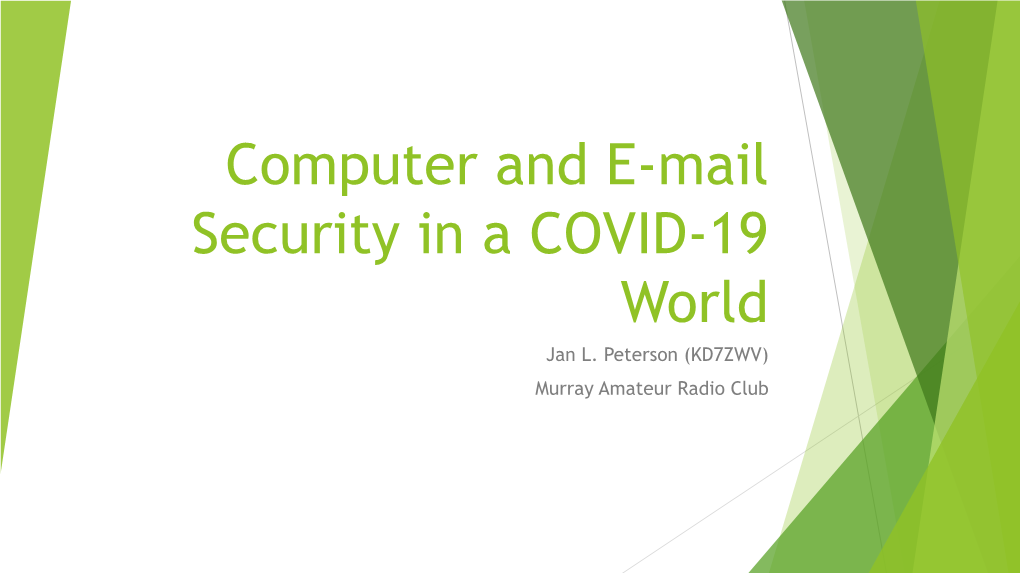 Computer and E-Mail Security in a COVID-19 World Jan L