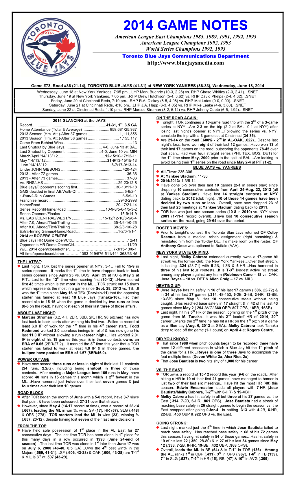 2014 Game Notes