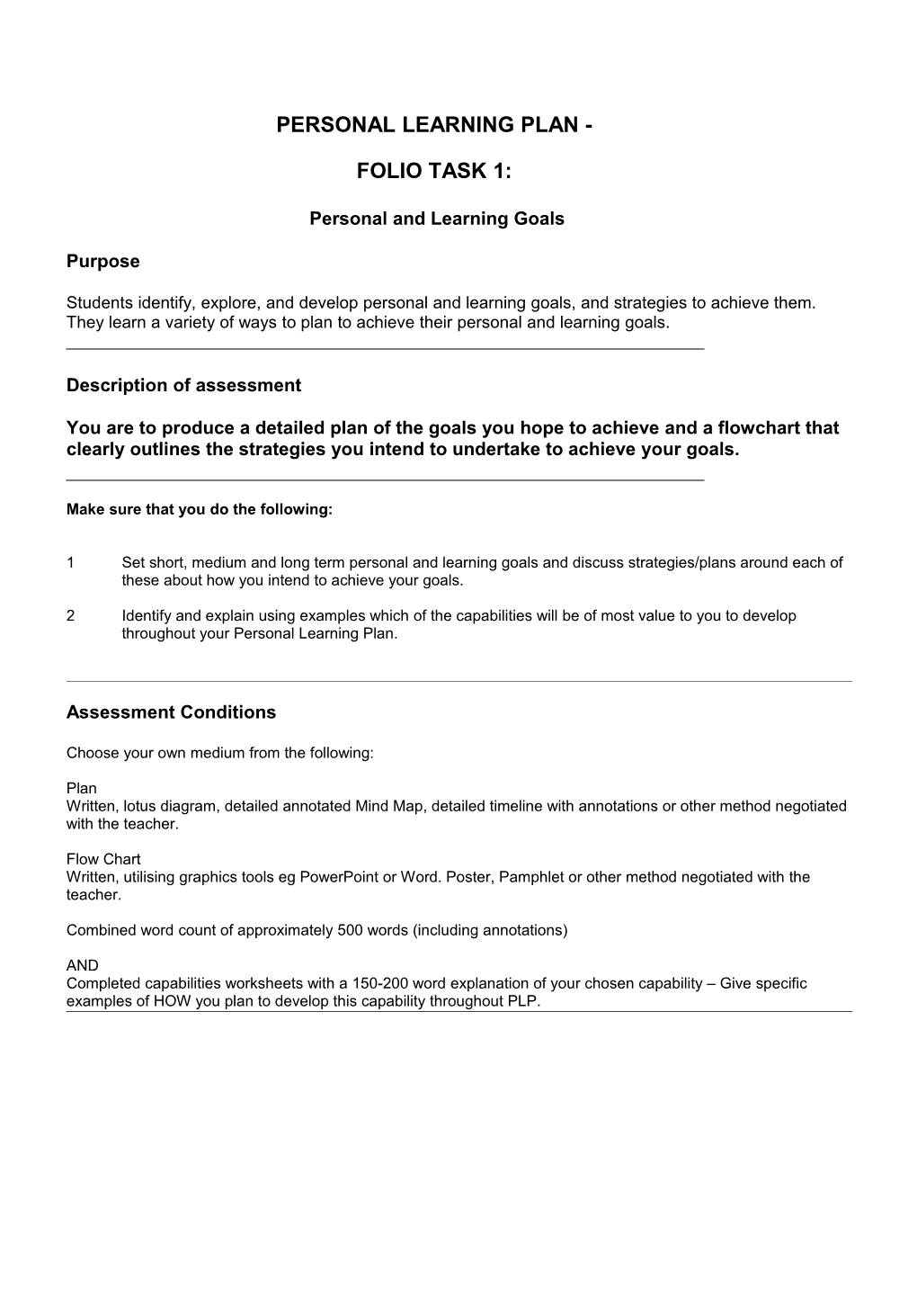 Assessment 1: Personal Learning Plan