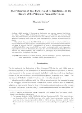 The Federation of Free Farmers and Its Significance in the History of the Philippine Peasant Movement