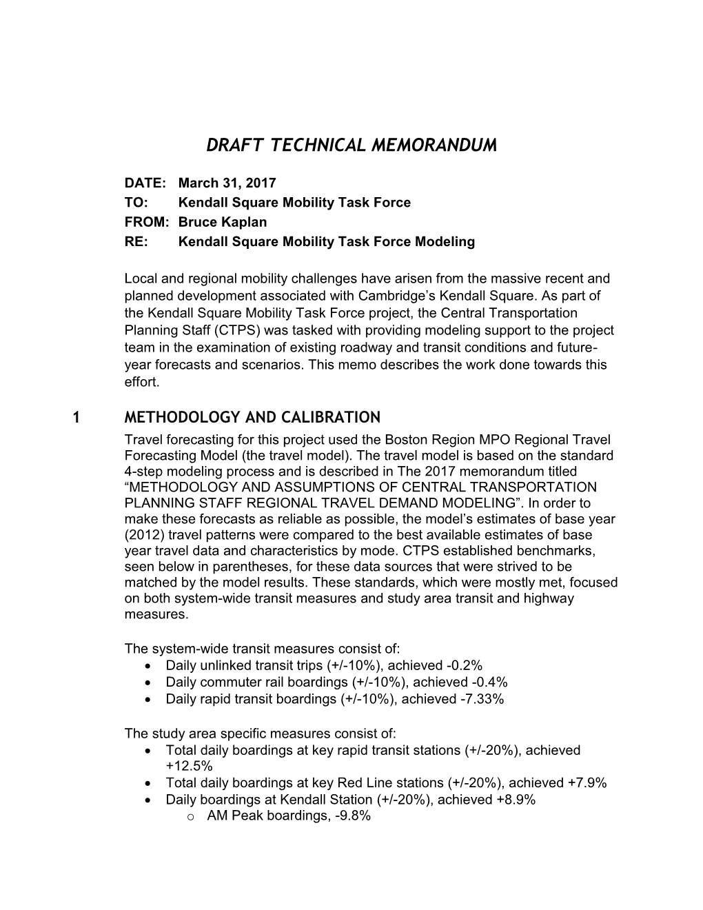 Kendall Square Mobility Task Force Modeling Memo