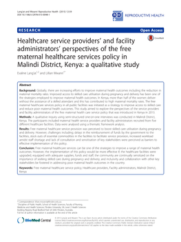 Healthcare Service Providers' and Facility Administrators' Perspectives