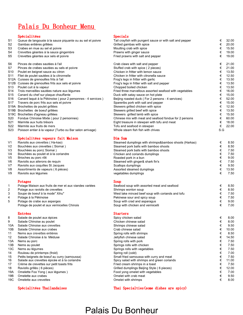 Menu Palais Du Bonheur.Xlsx