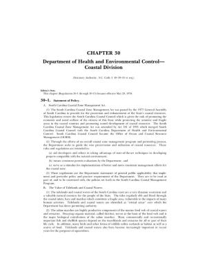 CHAPTER 30 Department of Health and Environmental Control— Coastal Division