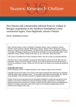 Past Climate and Continentality Inferred from Ice Wedges at Batagay Megaslump in the Northern Hemisphere's