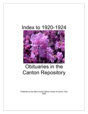 Index to 1920-1924 Obituaries in the Canton Repository