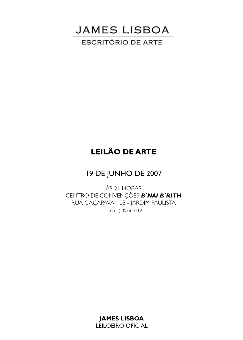 LEILÃO DE ARTE 19 De Junho De 2007