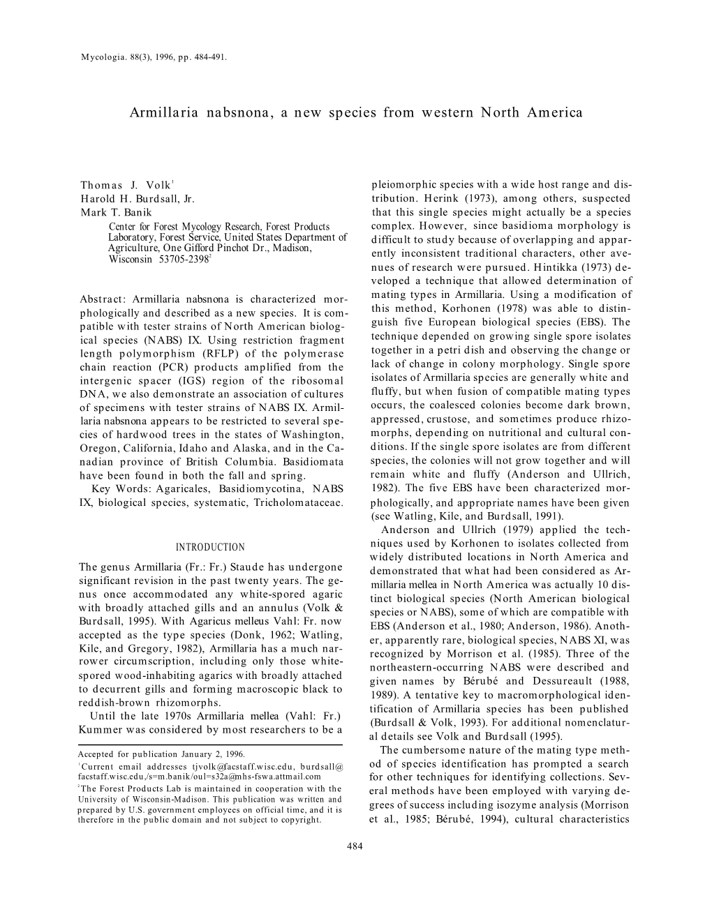 Armillaria Nabsnona, a New Species from Western North America