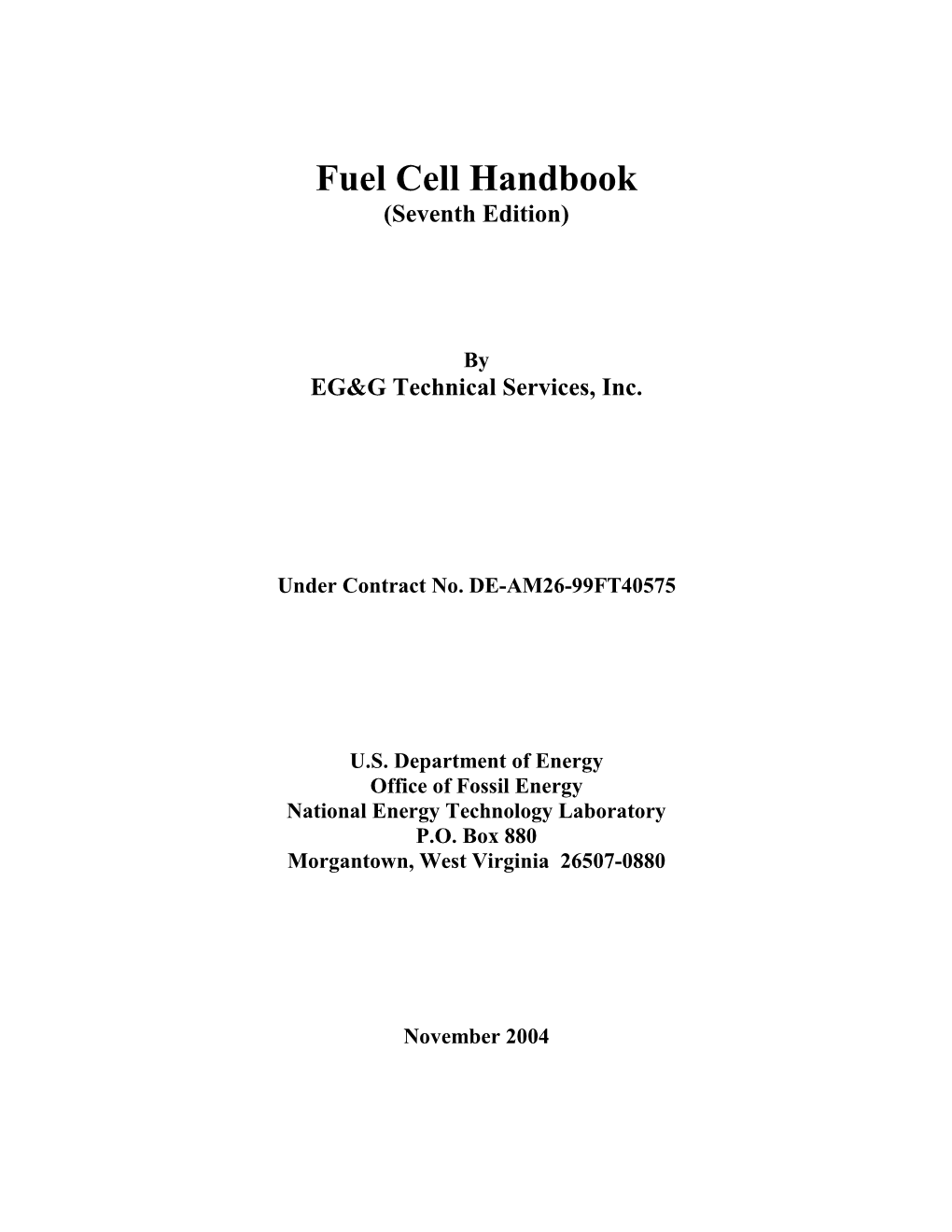 Fuel Cell Handbook (Seventh Edition)