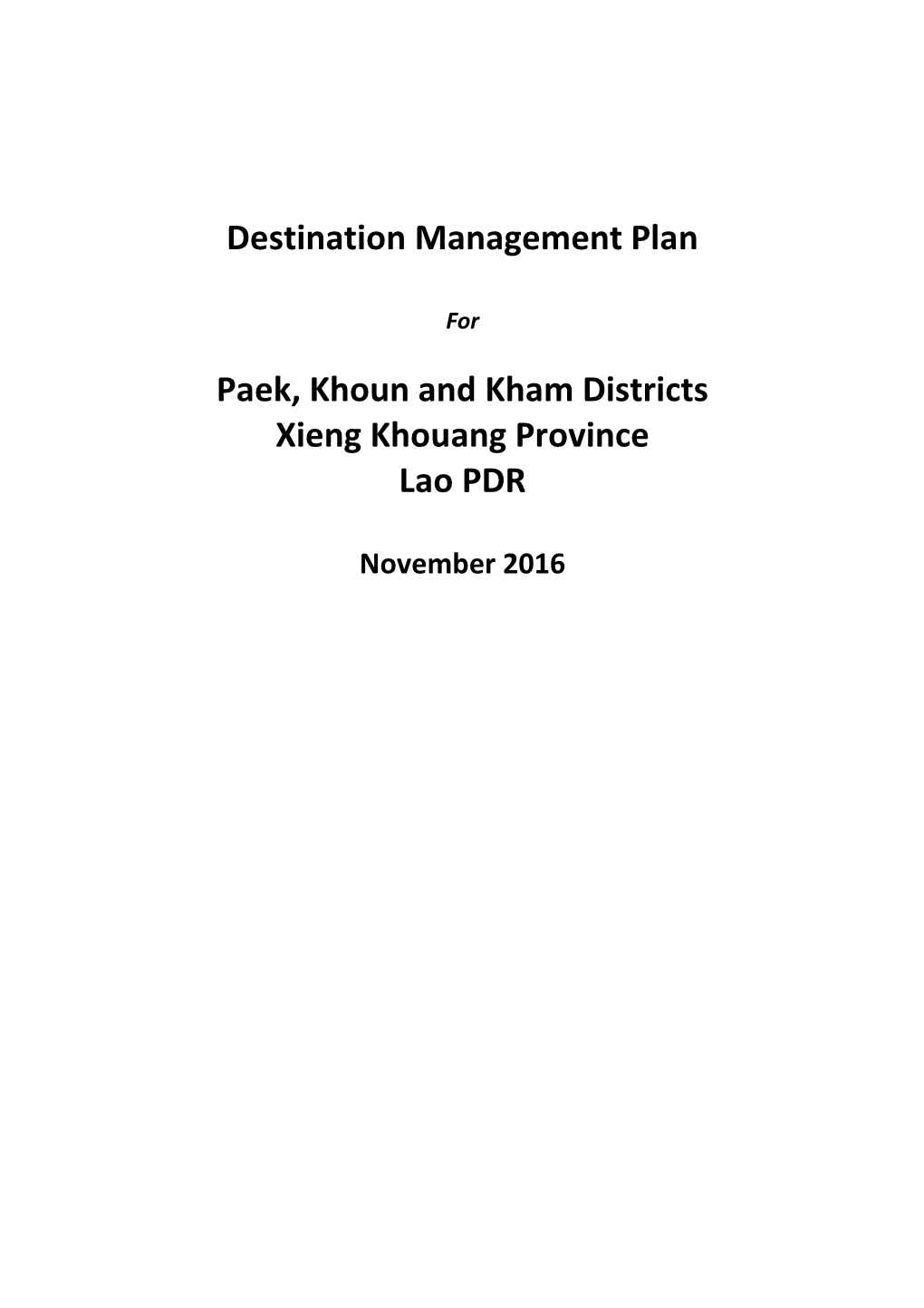 Destination Management Plan Paek, Khoun and Kham Districts Xieng