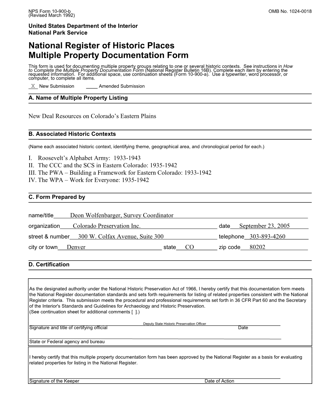 National Register of Historic Places Multiple Property Documentation Form