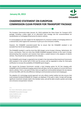 Chademo Statement on European Commission Clean Power for Transport Package