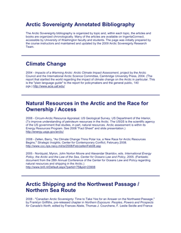 Arctic Sovereignty Annotated Bibliography