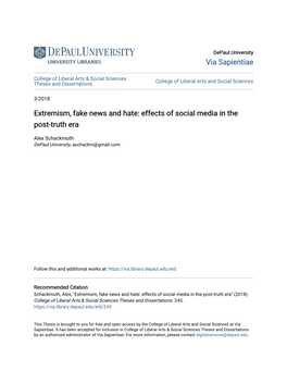 Extremism, Fake News and Hate: Effects of Social Media in the Post-Truth Era