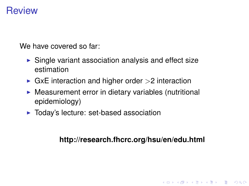 Special Topics in (Genetics) Epidemiology