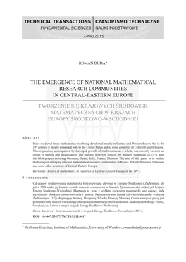 The Emergence of National Mathematical Research Communities in Central-Eastern Europe