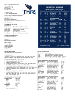 2020 Titans Schedule 2020 Titans Schedule