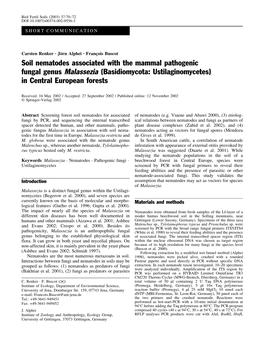 Soil Nematodes Associated with the Mammal Pathogenic Fungal Genus Malassezia (Basidiomycota: Ustilaginomycetes) in Central European Forests