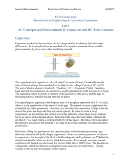 Lab 5 AC Concepts and Measurements II: Capacitors and RC Time-Constant