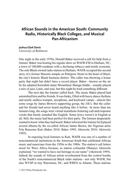 African Sounds in the American South: Community Radio, Historically Black Colleges, and Musical Pan-Africanism