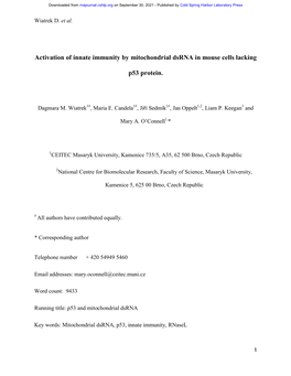 Activation of Innate Immunity by Mitochondrial Dsrna in Mouse Cells Lacking