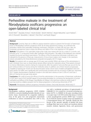 Perhexiline Maleate in the Treatment of Fibrodysplasia Ossificans Progressiva