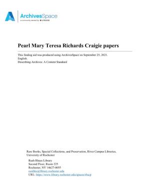Pearl Mary Teresa Richards Craigie Papers