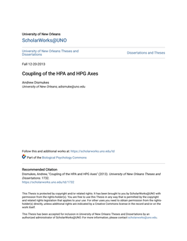 Coupling of the HPA and HPG Axes